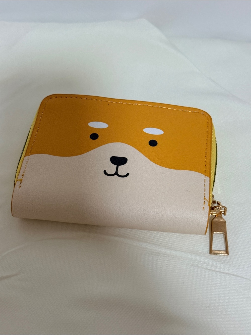 Cute Cartoon Dog Zip Wallet in Mustard and Cream